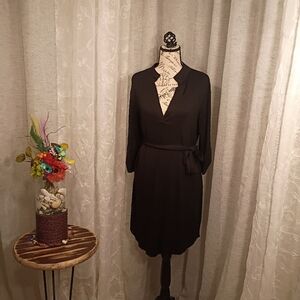 HEIMISH USA Black Long-Sleeve V-Neck Belted Dress